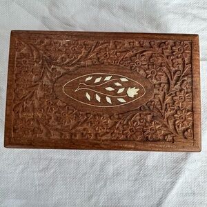 Vintage Hand Carved Rosewood Trinket Jewelry Box